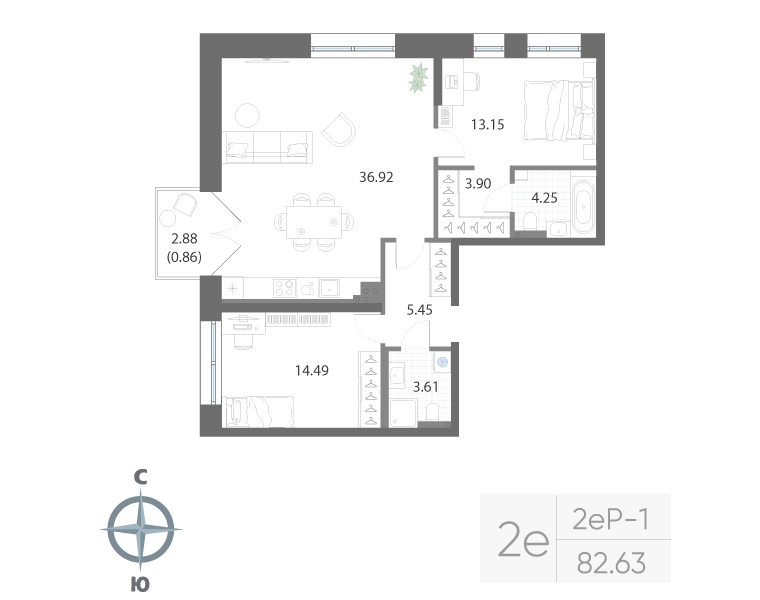 2-комнатная квартира, 82.63 м²; этаж: 4 - купить в Санкт-Петербурге