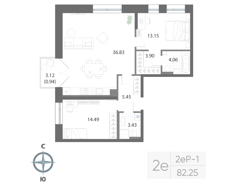 2-комнатная квартира, 82.25 м²; этаж: 3 - купить в Санкт-Петербурге
