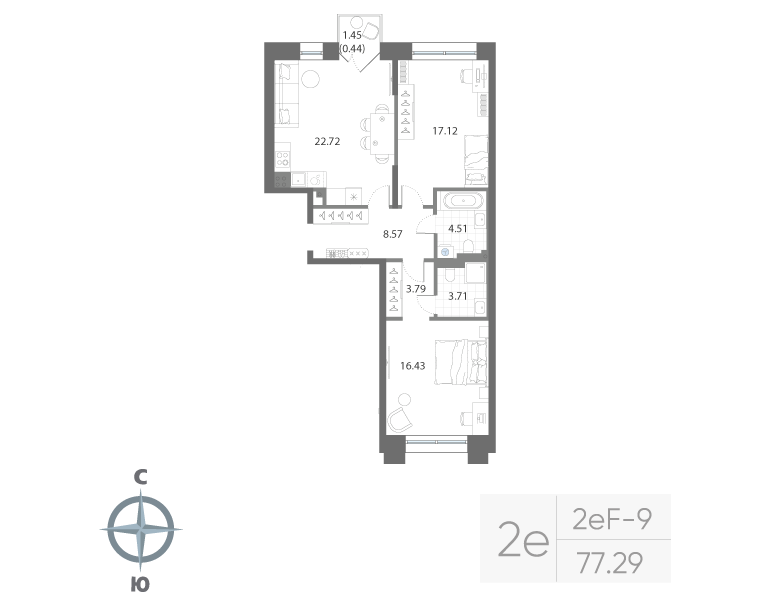 2-комнатная квартира, 77.29 м²; этаж: 5 - купить в Санкт-Петербурге