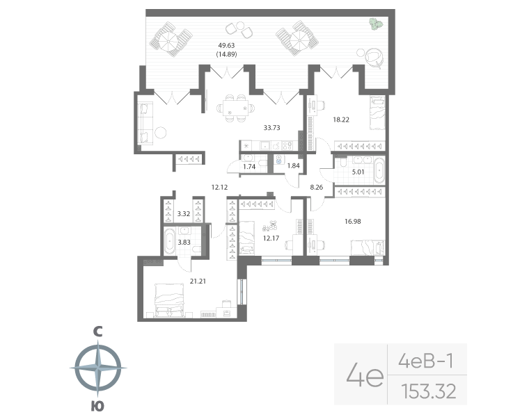 4-комнатная квартира №195 в Нева Арт 1-й корпус: 153.32 м², этаж 6 - купить в Санкт-Петербурге