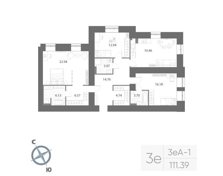 3-комнатная квартира, 111.39 м²; этаж: 3 - купить в Санкт-Петербурге