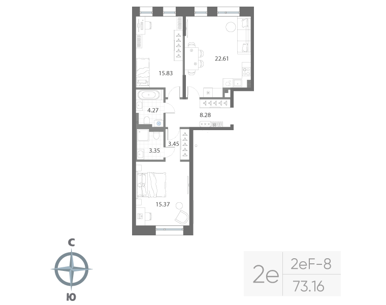 2-комнатная квартира, 73.16 м²; этаж: 3 - купить в Санкт-Петербурге
