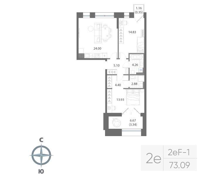 2-комнатная квартира, 73.09 м²; этаж: 5 - купить в Санкт-Петербурге