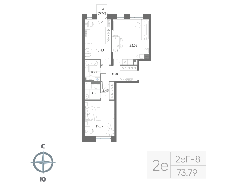 2-комнатная квартира, 73.79 м²; этаж: 5 - купить в Санкт-Петербурге
