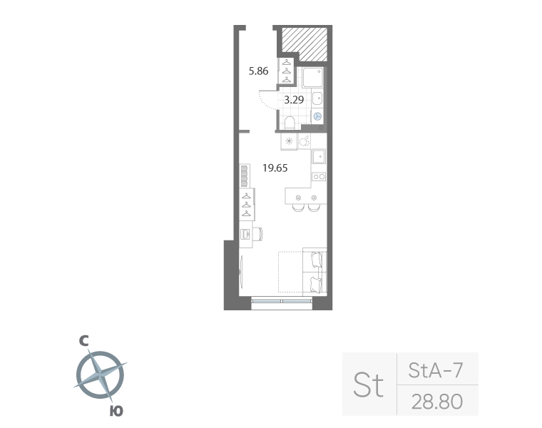 1-комнатная квартира, 26.8 м²; этаж: 2 - купить в Санкт-Петербурге