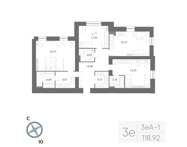 3-комнатная квартира, 118.92 м²; этаж: 3 - купить в Санкт-Петербурге
