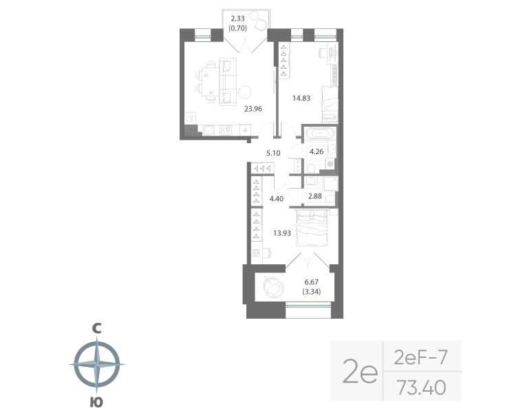 2-комнатная квартира, 73.4 м²; этаж: 6 - купить в Санкт-Петербурге