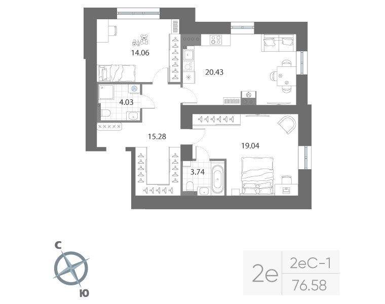 1-комнатная квартира, 76.58 м²; этаж: 6 - купить в Санкт-Петербурге