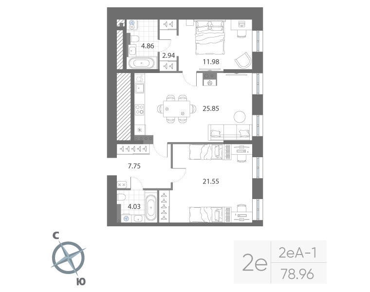 3-комнатная квартира, 78.96 м²; этаж: 4 - купить в Санкт-Петербурге