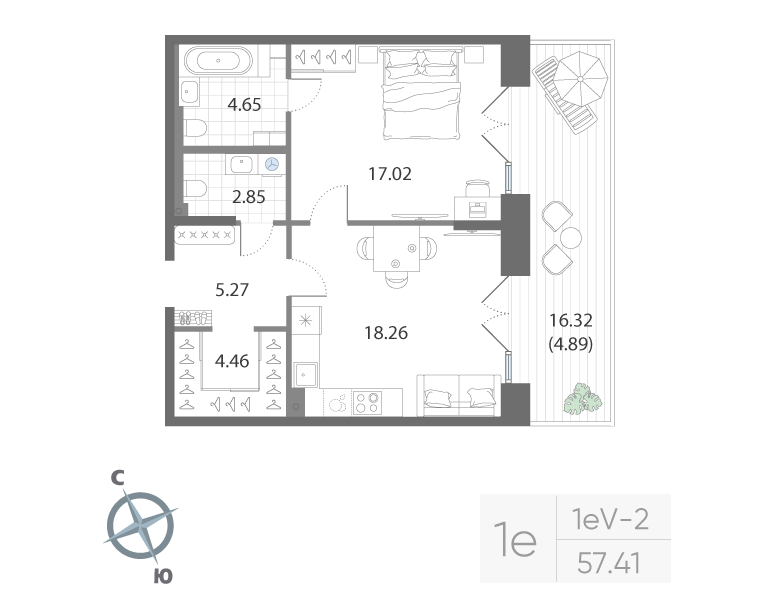 1-комнатная квартира, 57.41 м²; этаж: 3 - купить в Санкт-Петербурге