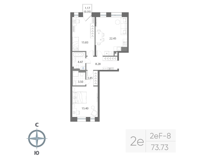 2-комнатная квартира, 73.73 м²; этаж: 7 - купить в Санкт-Петербурге
