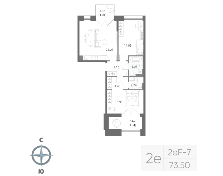 2-комнатная квартира, 73.5 м²; этаж: 3 - купить в Санкт-Петербурге