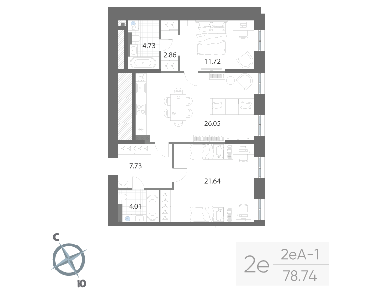 3-комнатная квартира, 78.74 м²; этаж: 5 - купить в Санкт-Петербурге