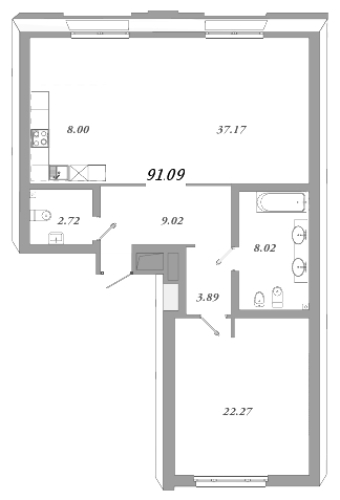 1-комнатная квартира, 95.3 м²; этаж: 4 - купить в Санкт-Петербурге