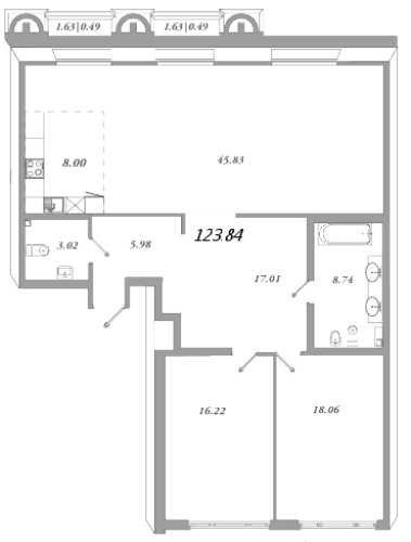 2-комнатная квартира, 127.2 м²; этаж: 3 - купить в Санкт-Петербурге