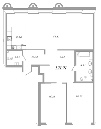 2-комнатная квартира, 126 м²; этаж: 5 - купить в Санкт-Петербурге
