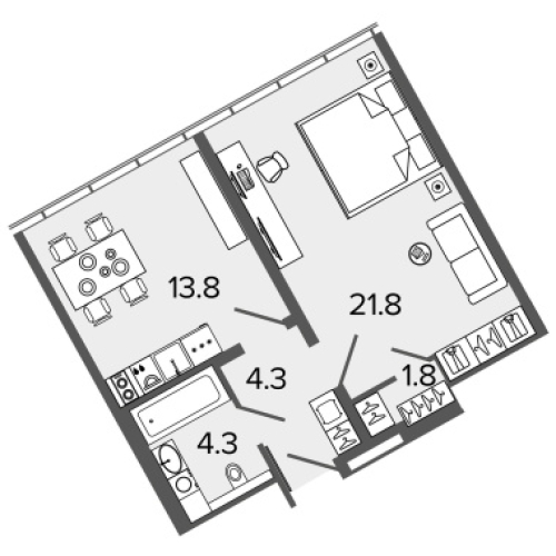 1-комнатная квартира №103 в: М103: 44.5 м²; этаж: 15 - купить в Санкт-Петербурге