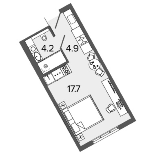 1-комнатная квартира, 26.7 м²; этаж: 16 - купить в Санкт-Петербурге