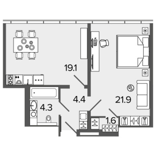1-комнатная квартира №103 в: М103: 49.9 м²; этаж: 15 - купить в Санкт-Петербурге