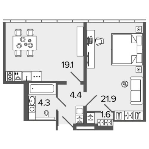 1-комнатная квартира №103 в: М103: 50.9 м²; этаж: 16 - купить в Санкт-Петербурге