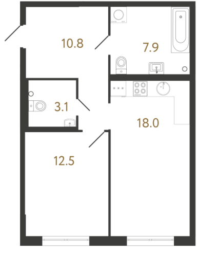 1-комнатная квартира, 52.3 м²; этаж: 2 - купить в Санкт-Петербурге