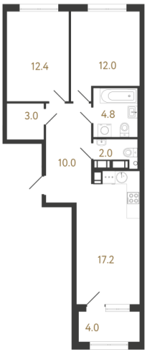 2-комнатная квартира №1 в: Струны: 61.4 м²; этаж: 6 - купить в Санкт-Петербурге