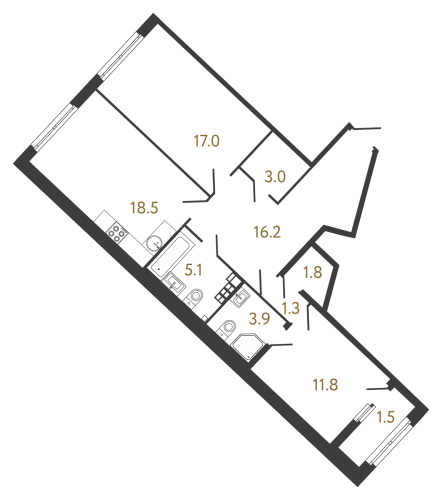 2-комнатная квартира №1 в: Клубный дом «Миръ»: 78.6 м²; этаж: 4 - купить в Санкт-Петербурге