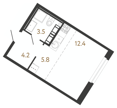 1-комнатная квартира №240 в: Куинджи: 25.9 м²; этаж: 9 - купить в Санкт-Петербурге