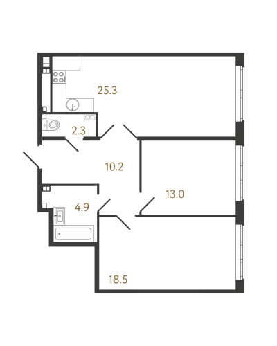 2-комнатная квартира, 74.2 м²; этаж: 3 - купить в Санкт-Петербурге
