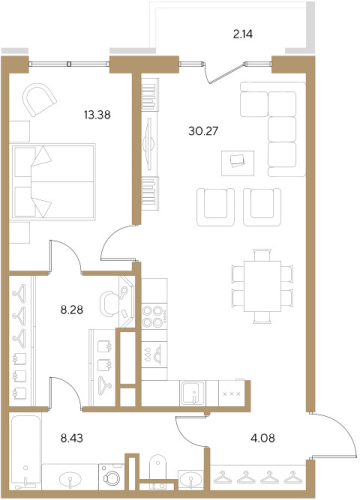 1-комнатная квартира №19 в: БОЛЬШОЙ, 67: 64.44 м²; этаж: 3 - купить в Санкт-Петербурге