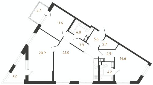 3-комнатная квартира, 96.2 м²; этаж: 11 - купить в Санкт-Петербурге