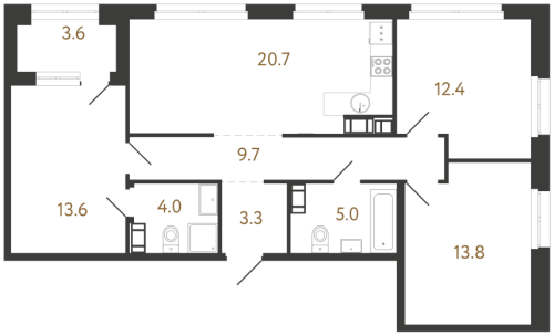 3-комнатная квартира №240 в: Куинджи: 82.5 м²; этаж: 4 - купить в Санкт-Петербурге