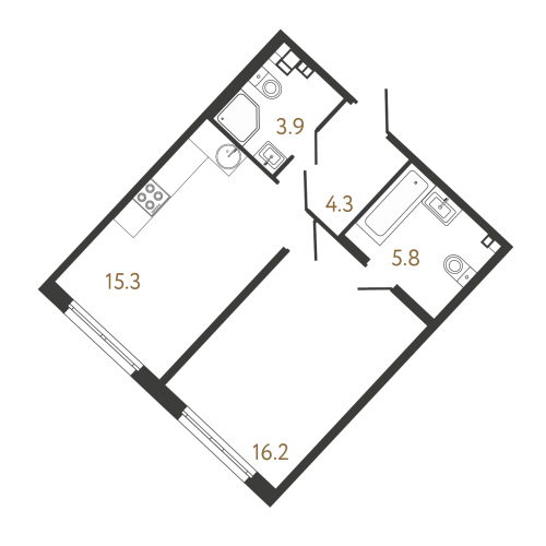 1-комнатная квартира, 45.5 м²; этаж: 3 - купить в Санкт-Петербурге