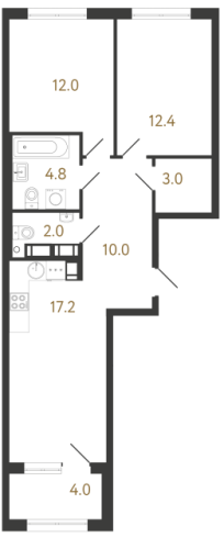 2-комнатная квартира №1 в: Струны: 61.4 м²; этаж: 16 - купить в Санкт-Петербурге