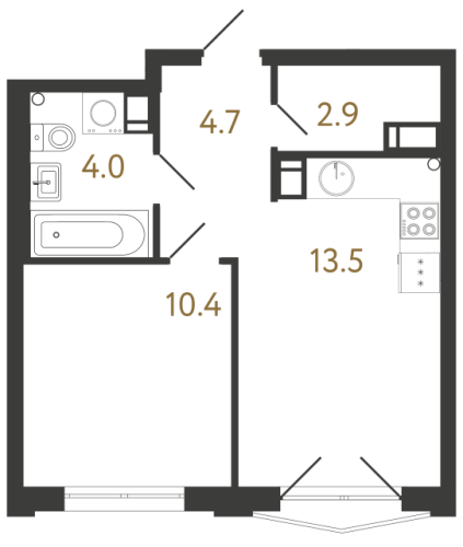 1-комнатная квартира №1 в: Струны: 35.5 м²; этаж: 7 - купить в Санкт-Петербурге
