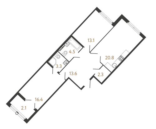 2-комнатная квартира №1 в: Клубный дом «Миръ»: 74 м²; этаж: 7 - купить в Санкт-Петербурге