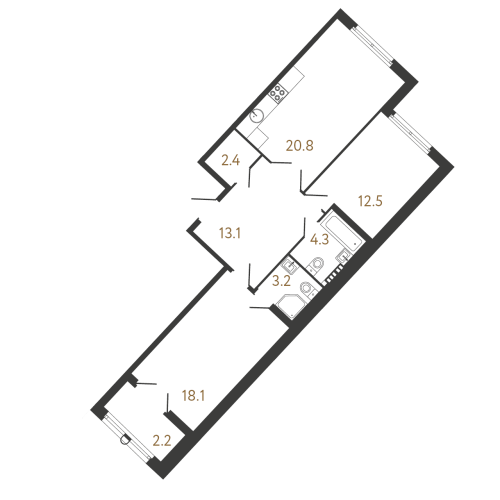 2-комнатная квартира №1 в: Клубный дом «Миръ»: 74.4 м²; этаж: 7 - купить в Санкт-Петербурге