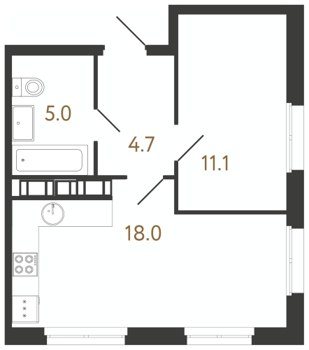 1-комнатная квартира №240 в: Куинджи: 38.8 м²; этаж: 9 - купить в Санкт-Петербурге