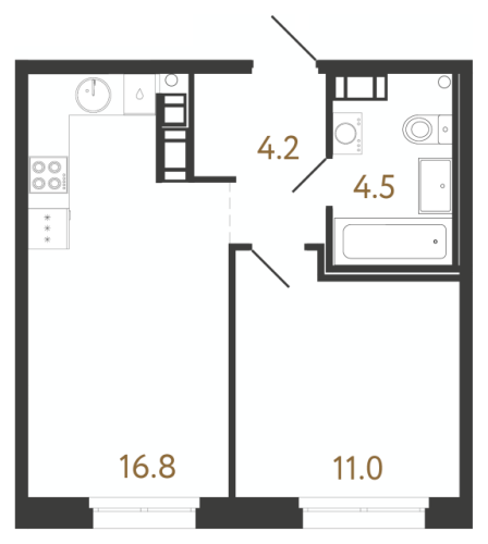 1-комнатная квартира №240 в: Куинджи: 36.5 м²; этаж: 9 - купить в Санкт-Петербурге