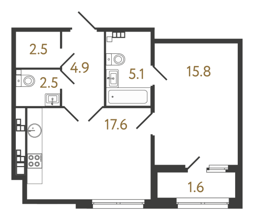 1-комнатная квартира, 48.4 м²; этаж: 4 - купить в Санкт-Петербурге