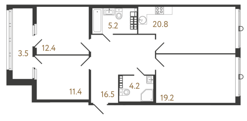 3-комнатная квартира, 89.7 м²; этаж: 6 - купить в Санкт-Петербурге