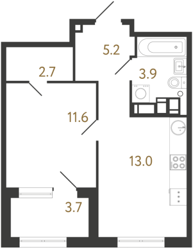 1-комнатная квартира №1 в: Струны: 36.4 м²; этаж: 17 - купить в Санкт-Петербурге