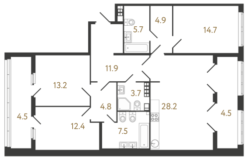 3-комнатная квартира, 107 м²; этаж: 5 - купить в Санкт-Петербурге