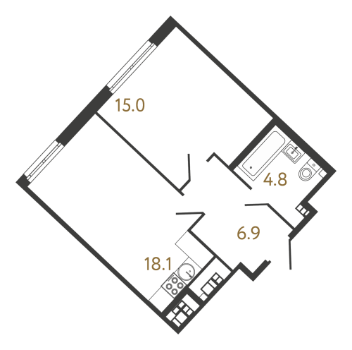 1-комнатная квартира, 44.8 м²; этаж: 4 - купить в Санкт-Петербурге