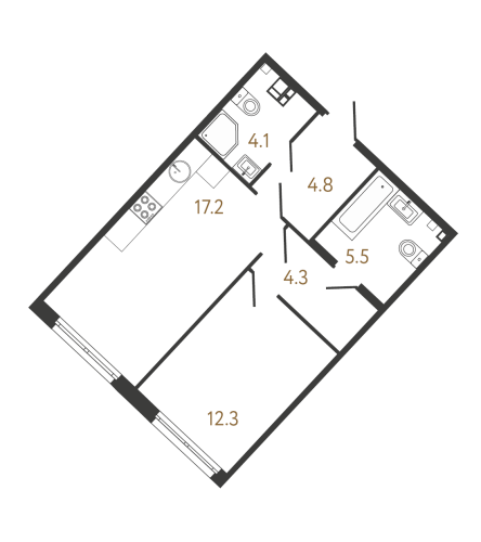 1-комнатная квартира, 48.5 м²; этаж: 3 - купить в Санкт-Петербурге