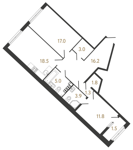 2-комнатная квартира №1 в: Клубный дом «Миръ»: 78.5 м²; этаж: 5 - купить в Санкт-Петербурге