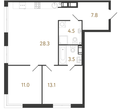 2-комнатная квартира №1 в: Струны: 68.2 м²; этаж: 20 - купить в Санкт-Петербурге