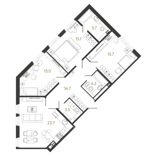 3-комнатная квартира, 97.6 м²; этаж: 3 - купить в Санкт-Петербурге