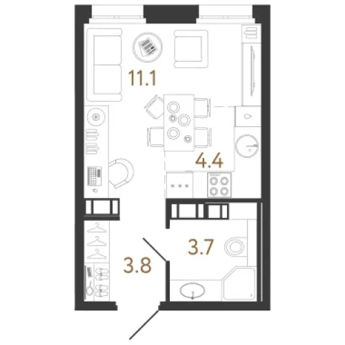 1-комнатная квартира №240 в: Куинджи: 23 м²; этаж: 6 - купить в Санкт-Петербурге