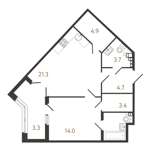 1-комнатная квартира, 56.2 м²; этаж: 3 - купить в Санкт-Петербурге